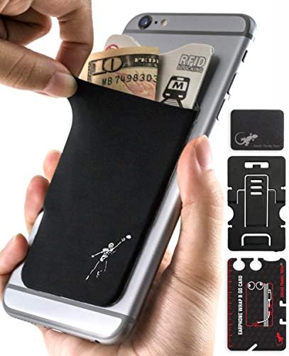 Phone Wallet - Adhesive Card Holder - Cell Phone Pouch - Stick on Lycra Pocket by Gecko - Carry Credit Cards and Cash - Football