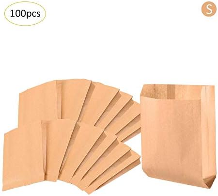 tomoyou 100Pcs Natural Kraft Paper Retail Shopping Bags for Shopping/Packaging / Paper Grocery Bag/Party / Gifts Bags/Burger Paper Bag/Sandwich Paper Bag
