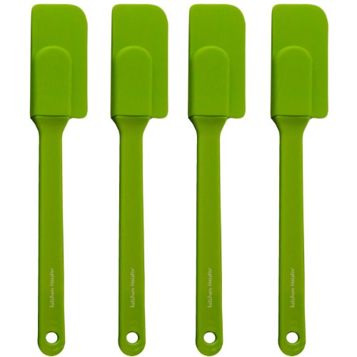 Silicone Slim Spatulas - 8½ X 1 Inch With Sturdy Plastic Handle. Set Of 4. Green