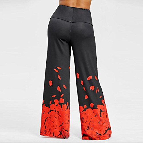 ManxiVoo Womens Plus Size Casual Wide Leg Trousers Pants Fashion Rose Petal Printed Loose Pants (XXXXXL, Red) - Thumbnail 3