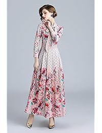 DOVWOER Vestido maxi de fiesta con cuello de corbata y botones, estampado floral, casual, para mujer