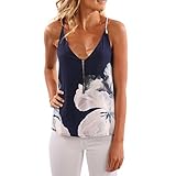 Women Sleeveless Blouse , Teresamoon Floral Casual Tops T Shirt (L, Navy)