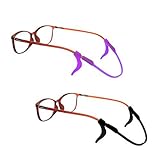 BCP Set of 2 Silicone Kid Children's Eyewear Glasses Neck Retainers Eyeglass Glasses Sunglasses Spectacle Head Safety Strap Cord Holder for Kids Children (Black#Purple)