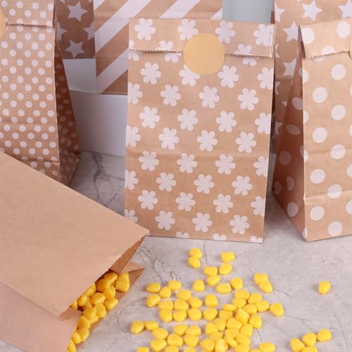 Shindel 54PCS Party Favor Bags, Goodie Bags with Stickers Polka Dot Striped Treat Bags Lunch Paper Bags for Birthday Wedding Party