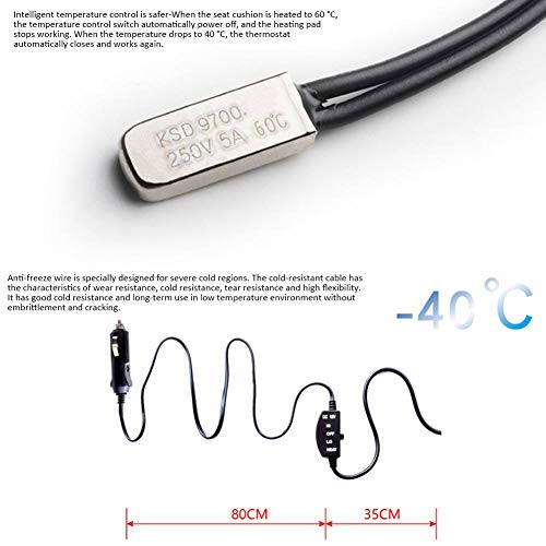 PER Car Seat Heating Pad Cushion Vehicle Seat Heater Adjustable Temperature With Cigarette Lighter Plug For Winter 52×45 CM