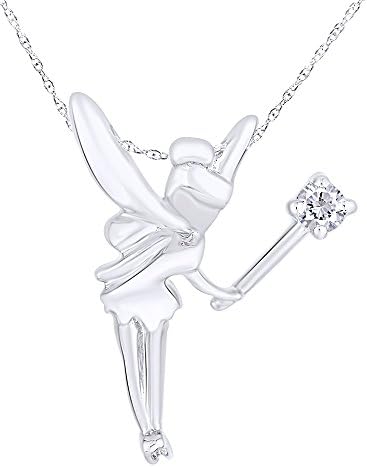 Christmas Holiday Sale White Diamond Tinker Bell Angle Pendant Necklace in 14K Gold Over Sterling Silver