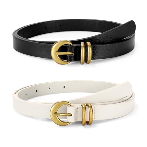 2 Pack Skinny Faux Leather Belt with Buckle for Jeans Dress Pants TRIWORKS 2 Pack Women Skinny Leather Belts for Jeans Pants  main image 3