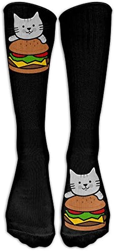 Cute Cat Love Humberger Women Novelty Soft Knee High Socks Printed Crew Socks ONE SIZE