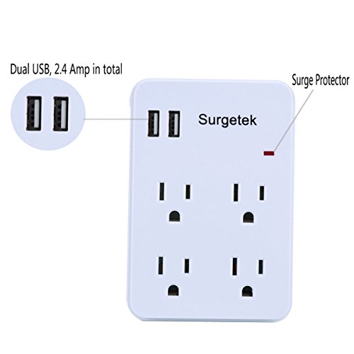 image for Surgetek Cell Phone Wall Mount Charger Power Strips Outlets Surge Prot