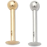 JewelryWeb - Solid 14k Yellow or White Gold 16G 3mm Ball Labret Tragus Ear Lip Ring Stud - Internally Threaded Piercing - Flat Back Cartilage Stud - Hypoallergenic
