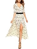 Zeagoo Women Dress Bohemian Cold Shoulder Floral Ruffle Print Flower Side High Split Maxi Dress