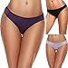 Ekouaer Bikini Panties Women's Pack of 3 Laser Cut Thongs, Black/Purple/Light Purple, Medium / 6