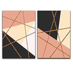 2 Panel Canvas Wall Art - Abstract Geometric Composition - Giclee Print Gallery Wrap Modern Home Art Ready to Hang - 16"x24" x 2 Panels