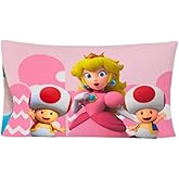 Franco Super Mario Princess Peach Kids Beauty Silky Satin Standard Reversible Pillowcase Cover 20x30 for Hair and Skin, (Official Licensed Product)