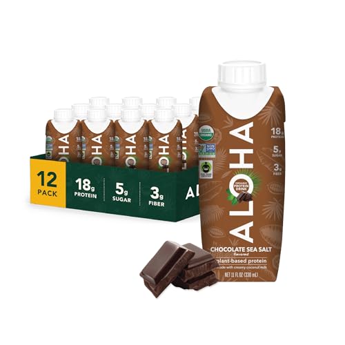 ALOHA Organic Protein Drink, Chocolate Sea Salt, Low Sugar & Dairy Free Ready-to-Drink Protein Shake, Plant Based, Non-Dairy, Clean Ingredients, GLP-1 Friendly, 18g Protein, Gluten Free