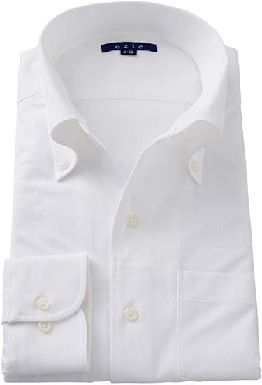 Amazon オジエ Ozie ビズポロ ニットシャツ メンズ カジュアルシャツ スリム 長袖 イタリアンカラー ボタンダウン 白 紺 シャツ 通販