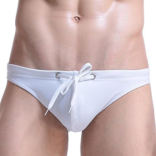 Men Swimwear Daoroka Sexy Low Waist Soft Solid Boxer Briefs Swim Pants Trunks Swimsuit Beachwear Underwear Trunks Swimsuit (L, White)