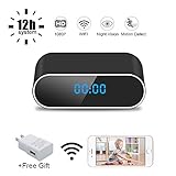 WiFi Hidden Spy Camera Clock UYIKOO 12 Hour System, 1080P HD Video Recorder Wireless with Motion Detection/Loop Recording/Realtime Video Covert Nanny Cam for Home Security