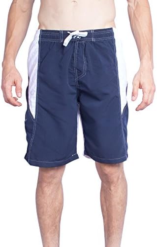 NBN Men's Boardshorts Two Tone Elastic Waist Swim Trunk Short (Medium, Navy/Wht)