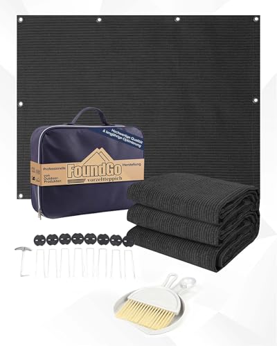 FoundGo Vorzeltteppich mit Ösen [280g/m² HDPE] Camping Teppich Outdoor Vorzeltboden inkl. Tragetasche Stahlnägel & Kleiner Besen Anthrazit 300x500cm