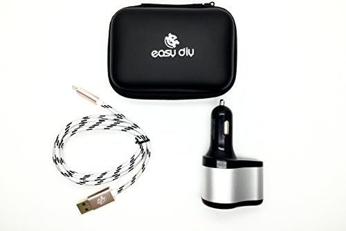 EZDIY Dual USB Car Charger(5v/3.1A output) + Combo Lightning Micro USB 2-in-1 Cable for iPhone iPad Air mini Samsung&More,Pink Color,1M