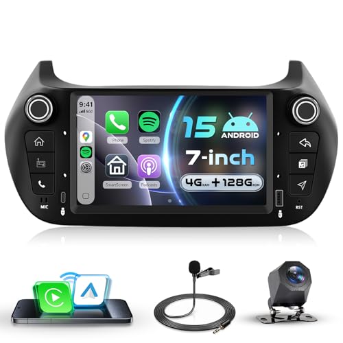 VECHTEL 4G+128G Android 15 Car Radio for Fiat Fiorino/Qubo/Peugeot Bipper/Citroen Nemo, 7 Inch IPS Screen Tactile co Carplay Android Car Wireless GPS Wi-Fi USB/Type-C Bluetooth FM RDS Rearview Camera