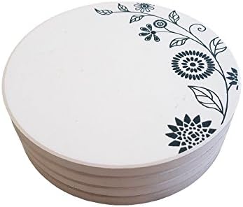 Coasters for Drinks, Set of 4 Absorbent Stone Coasters With Cork Backing, Designer Floral Pattern, By Home Excellence.