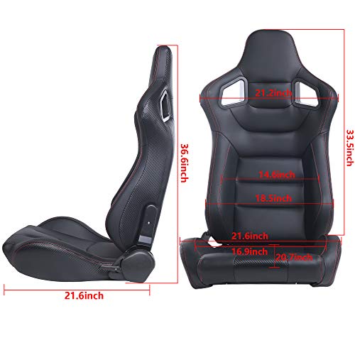Racing Seats, Pair of PVC Leather Racing Bucket Seats with Dual Sliders