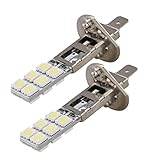Ecosin Fashion 2x H1 12-LED Replacement Headlight/Fog Light Bulbs Bright White 5050 Thin Flat