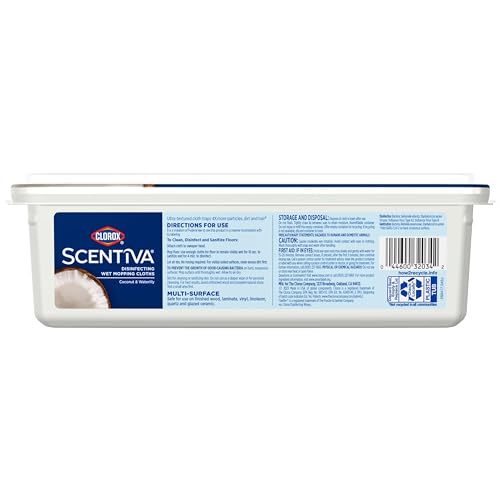 CLOROX SCENTIVA DISINFECTING WET MOPPING CLOTHS, COCONUT AND WATERLILY, 24 REFILLS (PACK MAY VARY)