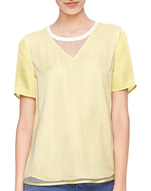 Calvin Klein Jeans Women's Mesh Combo Tee Lemongrass T-Shirt LG (Women's 12-14)