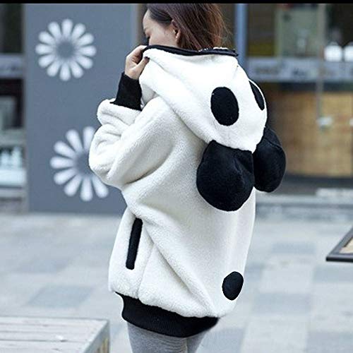HIRIRI Cute Ear Panda Winter Warm Hoodie Coat Women Fluffy Warm Outerwear Tops Long Sleeve Hooded Jacket White