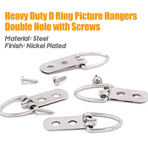 Rustark 60Pcs Heavy Duty D Ring Picture Hangers Double Hole with