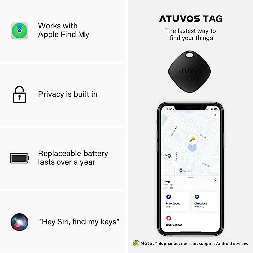 ATUVOS Air Tracker Tag 2 Pack, Luggage Tracker Key Finder Work with Apple Find My APP (iOS Only, Android not Supported), Bluetooth Item Locator for Car Key, Bag, Wallet, Suitcase, Replaceable Battery