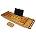 Regal Bazaar Bamboo Bath Tub Caddy Tray - Extending Sides, 2 Removable Spa Trays, Book Holding Stand, Cellphone Slot, Wine Glass and Cup Holders, and Non Slip Base - Free Soap Dish