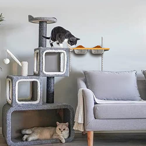 Yangbaga Elevated Pet Bowls, Wall Mounted Bamboo Raised Feeding Station