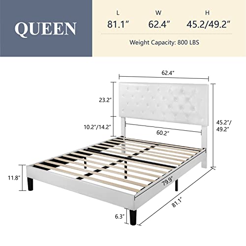 Allewie Queen Bed Frame with Adjustable Diamond Stitched Button Tufted