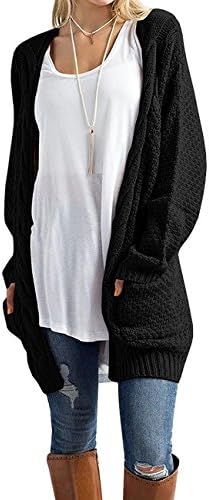 Steven McQueen Women's Cable Knit Sweater Open Front Long Cardigans Black XL