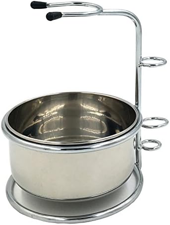 Beautiful Stainless Steel Shaving Soap Bowl/Mug and Brush Stand for Safety Razor Brush, the Best Gift for Gent Mens