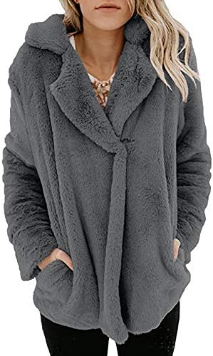 CUCUHAM Womens Fleece Winter Warm Casual Open Front Jacket Coat with Pockets Outerwear