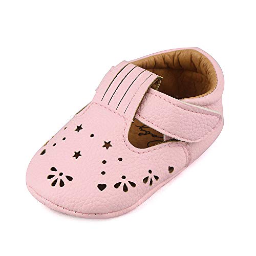 Baby Girls Summer Sandals No-Slip Rubber Sole Mary Jane Flat Sneakers Pink, 6-12 Months