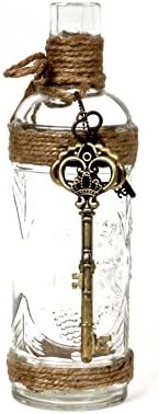 Chabby Chic Style Decorative Clear Glass Vase -- Wide wrapped Neck adorned with Keys