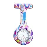Top Plaza Women's Girls' Fashion Floral Nurse Clip-on Fob Brooch Silicone Jelly Hanging Pocket Watch (Colored Circles)