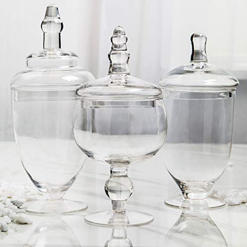 Palais Glassware Candy Jars Clear Glass Apothecary Bowls - Set of 3 - Wedding Candy Buffet Containers (Medium)