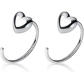 Reffeer Solid 925 Sterling Silver Heart Half Hoop Earrings for Women Teens Open Heart Hoop Earrings Love Heart Earrings Huggie
