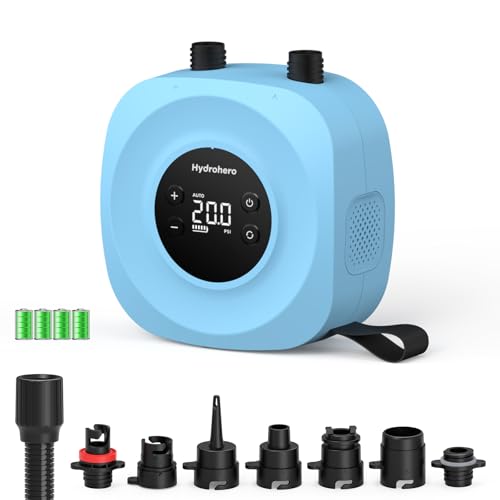 Hydrohero Electric Paddle Board Pump, Rechargeable 20PSI High Pressure SUP Pump, Intelligent Dual Stage Inflation & Deflation, Auto-Off for Stand Up Paddle Boards, Surfing Kite, Tent, Boat