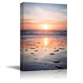 Canvas Wall Art Beautiful Sunset Mirror Water Surface Painting Artwork for Home Prints Framed - 12x18 inches