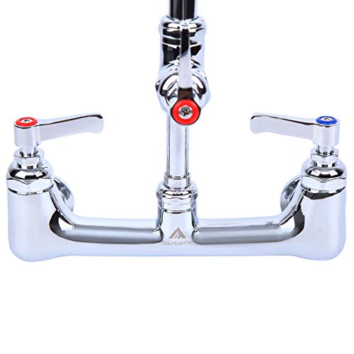 TryE Commercial 8" Center Wall Mount Pre-Rinse Faucet Add-on Swing Spout Pull Down Sprayer (Grey) - Thumbnail 7