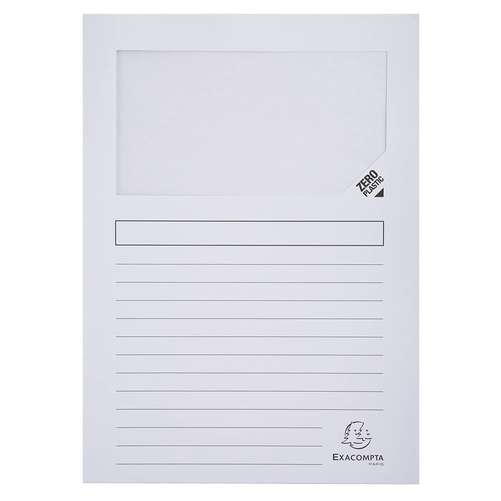 Exacompta - Ref 50270E - Forever Collection - Window Folders - 220 x 310mm in Size, Suitable for A4 Documents, 120gsm Recycled Board - White (Pack of 25)