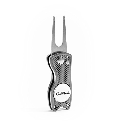 Gunmetal GoPick Golf Divot Repair Tool - Stainless Steel Switchblade With Detachable Ball Marker